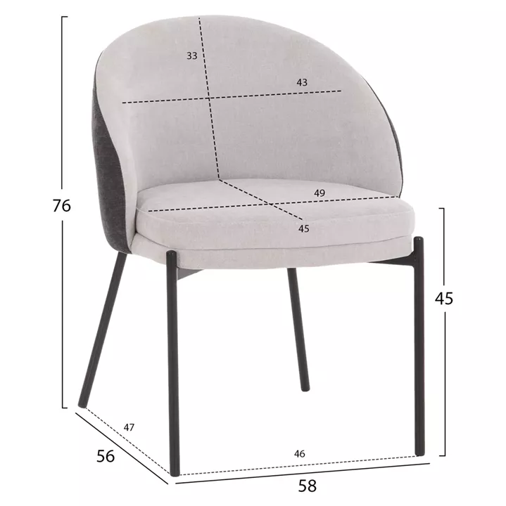 DINING SET 5PCS DETTON HM10940.01 CERAMIC TOP--FABRIC IN GREY & BLACK METAL LEGS
