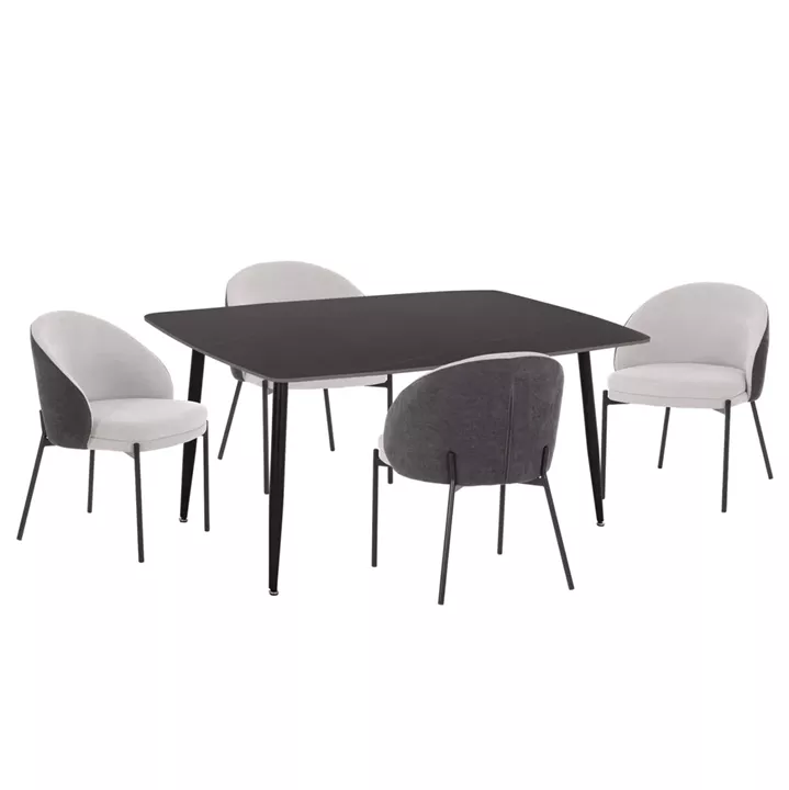 DINING SET 5PCS DETTON HM10940.01 CERAMIC TOP--FABRIC IN GREY & BLACK METAL LEGS