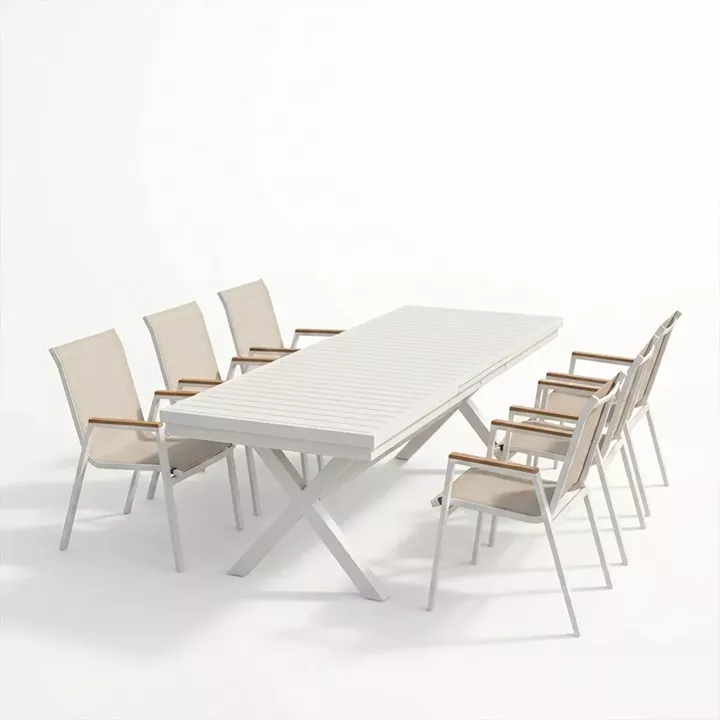 Dining set Dagyn Azelie pakoworld set 7pcs white aluminum with beige textilene 180-240x90x76cm
