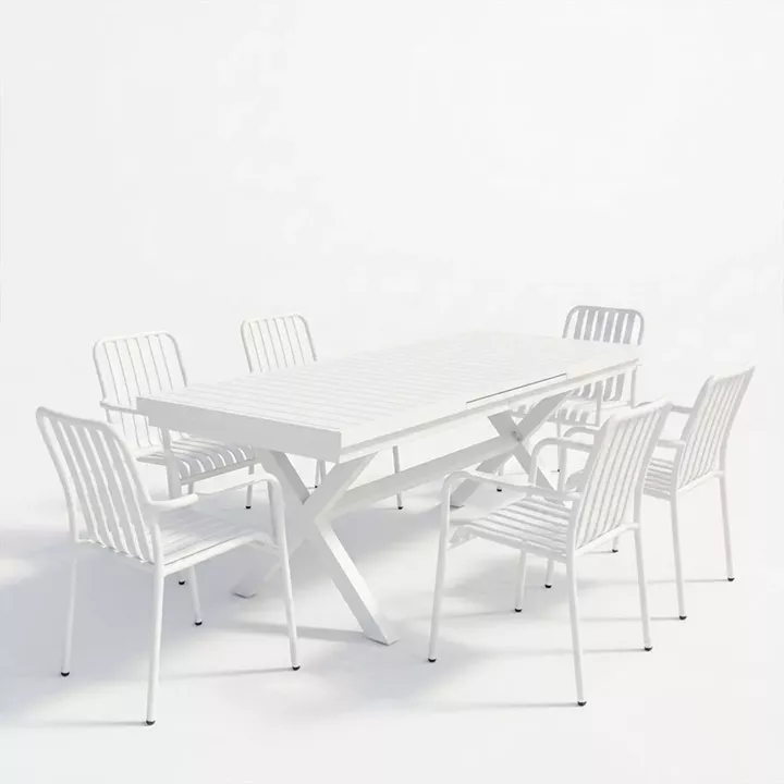 Dining set Dagyn Vista pakoworld set 7pcs white aluminum 180-240x90x76cm