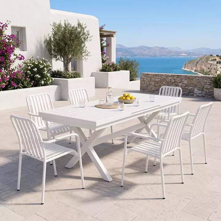 Dining set Dagyn Vista pakoworld set 7pcs white aluminum 180-240x90x76cm