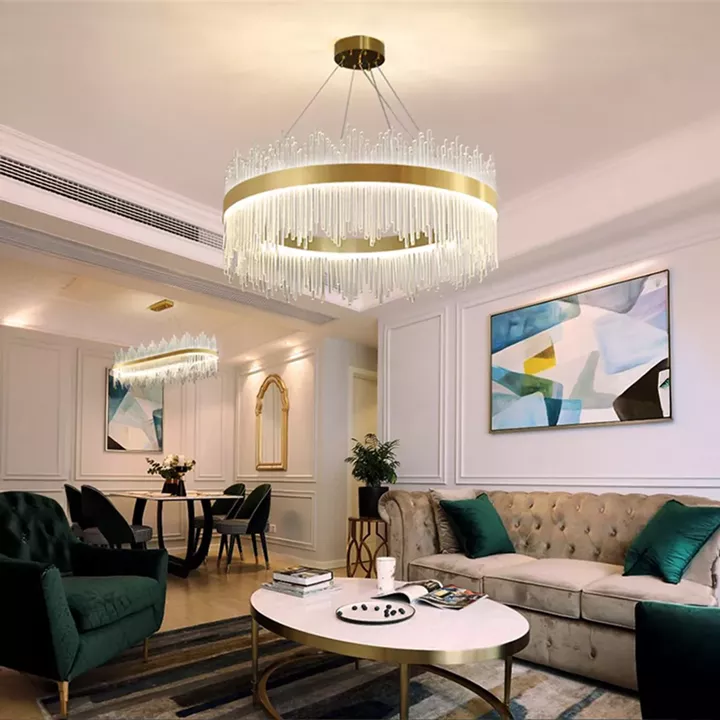 Φωτιστικό οροφής πολυέλαιος Crown pakoworld led χρυσό με κρύσταλλα Φ40x30εκ