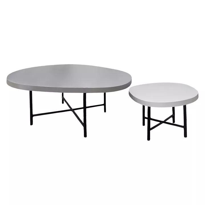 SET 2PCS COFFEE TABLES IFFANS ΗΜ10733.01 FIBER CEMENT IN GREY--BLACK METALLIC LEGS