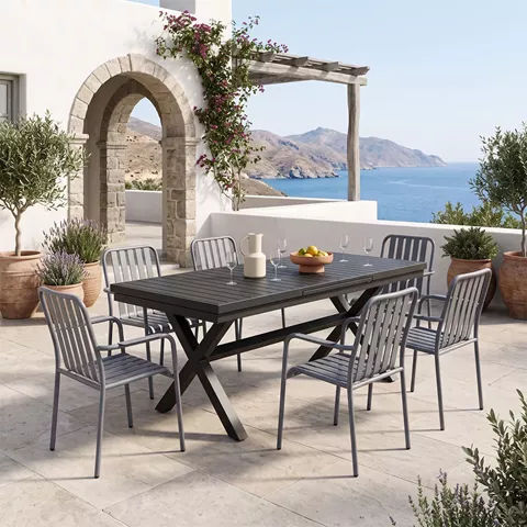 Τραπεζαρία Dagyn Vista pakoworld σετ 7τεμ ανθρακί αλουμίνιο 180-240x90x76εκ