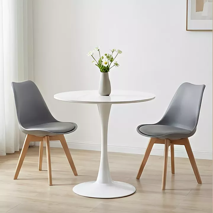 Tραπέζι Balou pakoworld sintered stone σε λευκή απόχρωση με όψη μαρμάρου-βάση λευκό μέταλλο Φ90x73εκ