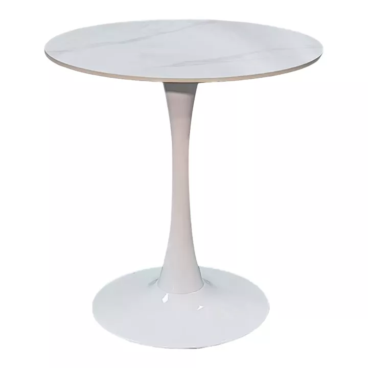 Tραπέζι Balou pakoworld sintered stone σε λευκή απόχρωση με όψη μαρμάρου-βάση λευκό μέταλλο Φ90x73εκ