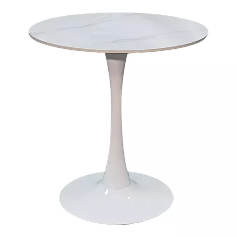 Tραπέζι Balou pakoworld sintered stone σε λευκή απόχρωση με όψη μαρμάρου-βάση λευκό μέταλλο Φ90x73εκ