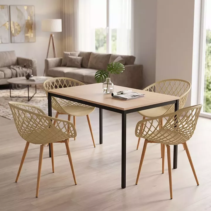 Τραπεζαρία με Πολυθρόνες Ezra cappuccino και Τραπέζι Faragio μαύρο με φυσική απόχρωση 120x75x75εκ Σετ 5τεμ