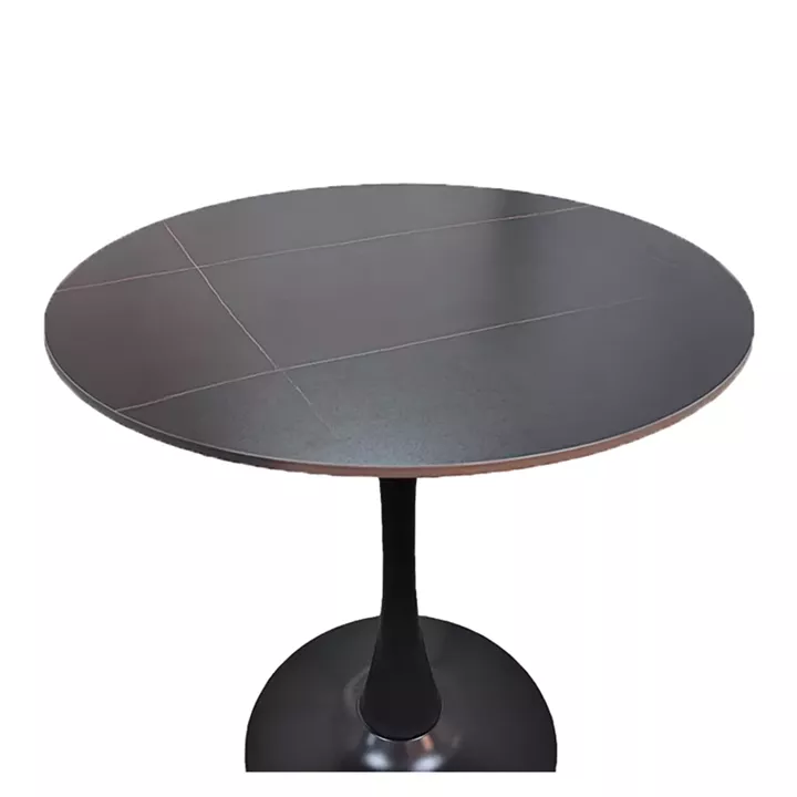 Tραπέζι Balou pakoworld sintered stone σε μαύρη απόχρωση με όψη μαρμάρου-βάση μαύρο μέταλλο Φ120x73εκ