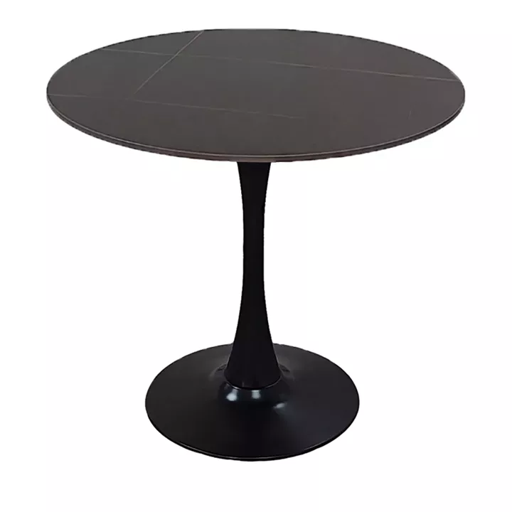 Tραπέζι Balou pakoworld sintered stone σε μαύρη απόχρωση με όψη μαρμάρου-βάση μαύρο μέταλλο Φ120x73εκ
