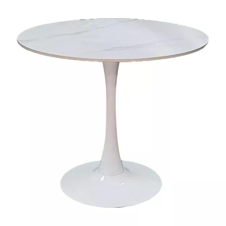 Tραπέζι Balou pakoworld sintered stone σε λευκή απόχρωση με όψη μαρμάρου-βάση λευκό μέταλλο Φ120x73εκ