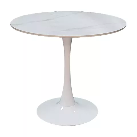 Tραπέζι Balou pakoworld sintered stone σε λευκή απόχρωση με όψη μαρμάρου-βάση λευκό μέταλλο Φ120x73εκ