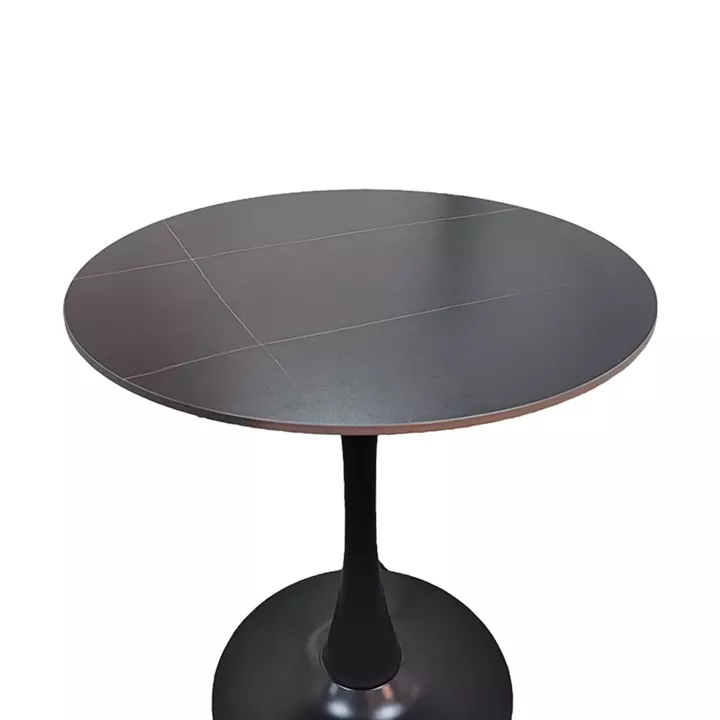 Tραπέζι Balou pakoworld sintered stone σε μαύρη απόχρωση με όψη μαρμάρου-βάση μαύρο μέταλλο Φ90x73εκ