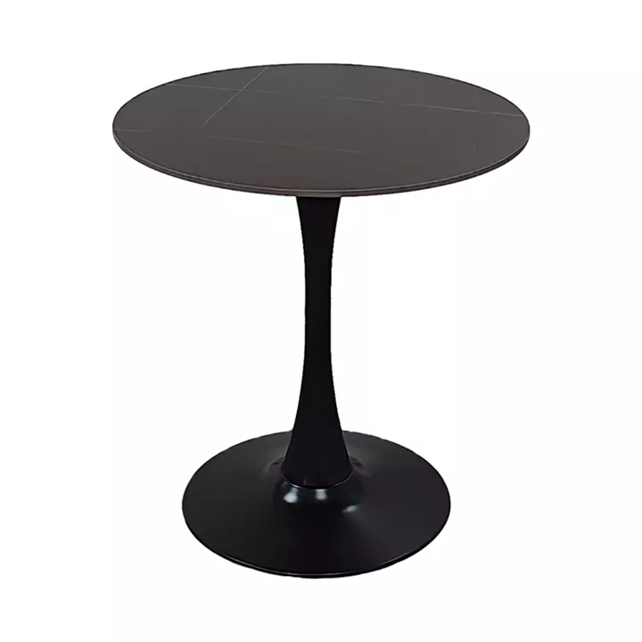 Tραπέζι Balou pakoworld sintered stone σε μαύρη απόχρωση με όψη μαρμάρου-βάση μαύρο μέταλλο Φ90x73εκ