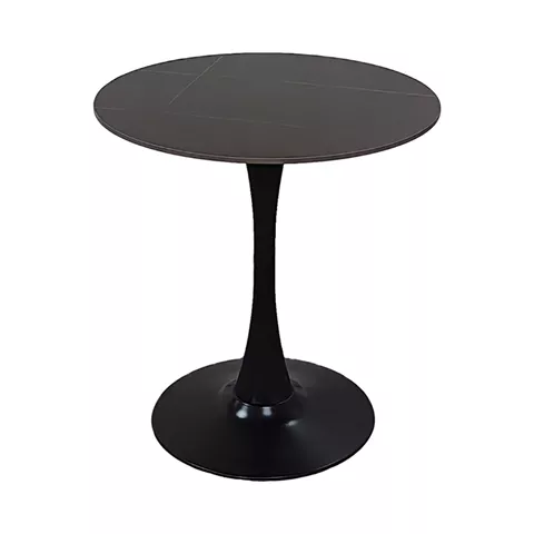 Tραπέζι Balou pakoworld sintered stone σε μαύρη απόχρωση με όψη μαρμάρου-βάση μαύρο μέταλλο Φ90x73εκ
