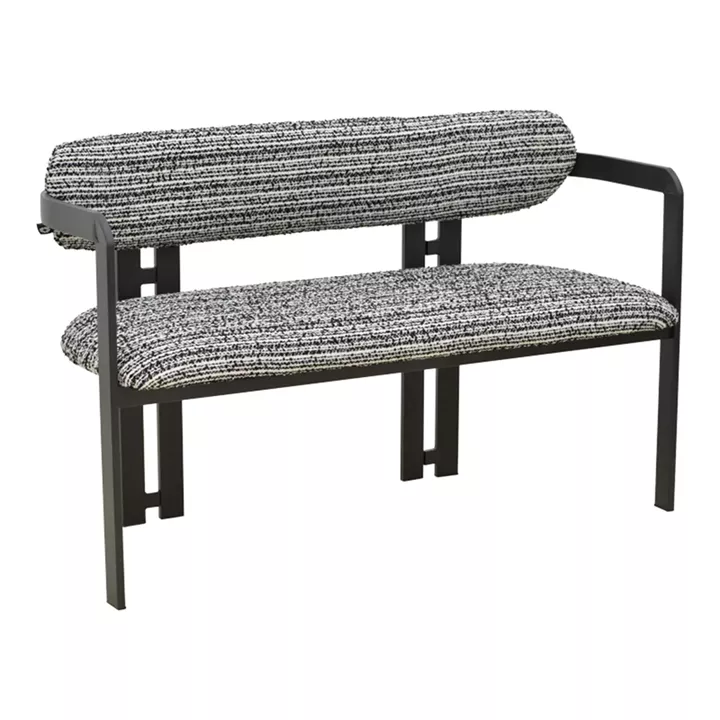 2-seater Berdona pakoworld black and white fabric-black metal leg 120x47x78cm