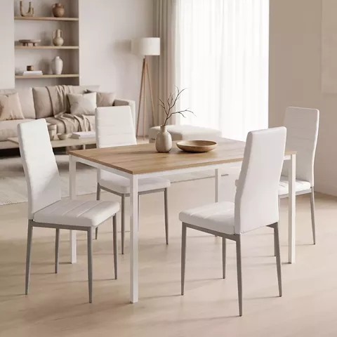 Τραπεζαρία με Καρέκλες Parker λευκό και Τραπέζι Faragio λευκό με φυσική απόχρωση 120x75x75εκ Σετ 5τεμ