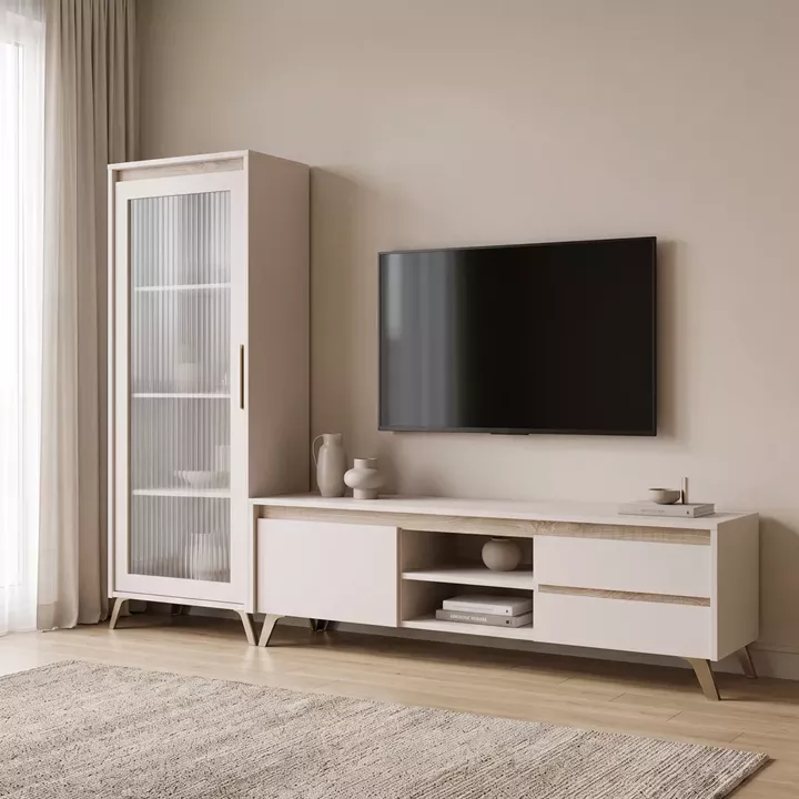 Σύνθετο σαλονιού Belka pakoworld κρεμ με oak 210,6x45x152,6εκ