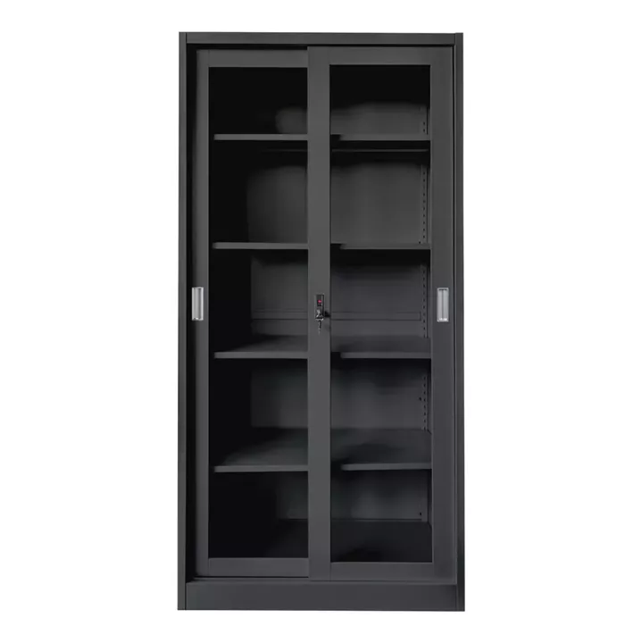 BOOKCASE WITH SLIDING DOORS SIDER HM6632.01 METAL IN BLACK 90x40x185Hcm