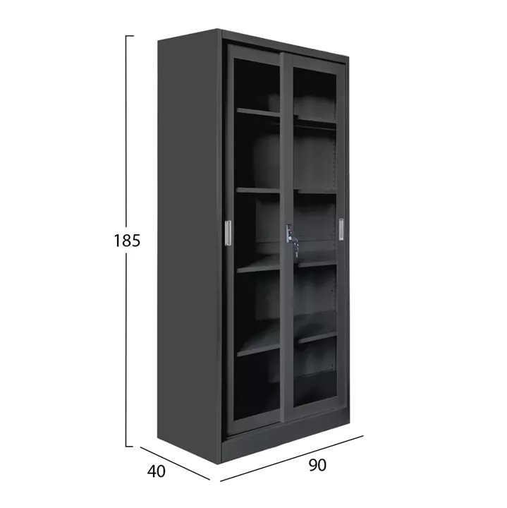 BOOKCASE WITH SLIDING DOORS SIDER HM6632.01 METAL IN BLACK 90x40x185Hcm