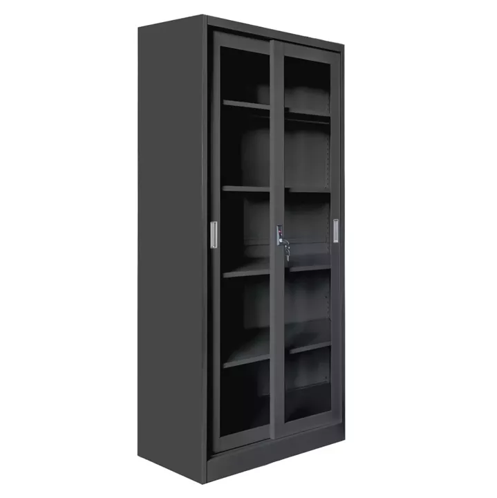 BOOKCASE WITH SLIDING DOORS SIDER HM6632.01 METAL IN BLACK 90x40x185Hcm