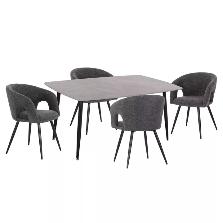 DINING SET 5PCS CORNEL HM10943.01 GREY MARBLE TOP-GREY FABRIC