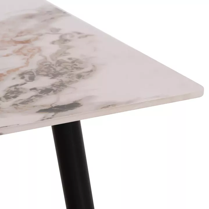 DINING SET 5PCS DETTON HM10951.02 CERAMIC TOP--FABRIC IN BEIGE/BROWN & BLACK METAL LEGS