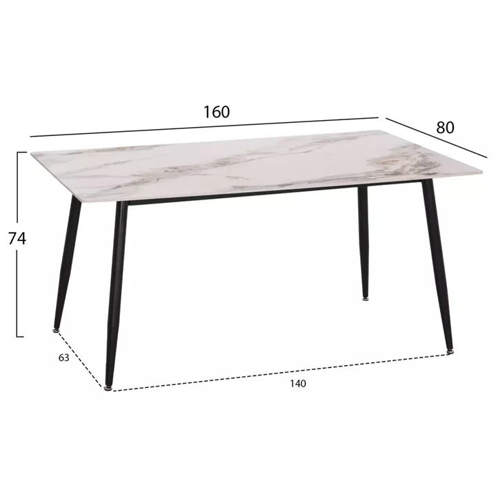DINING SET 5PCS DRENNY HM10952.03 CERAMIC TOP--FABRIC IN TAUPE & BLACK METAL LEGS