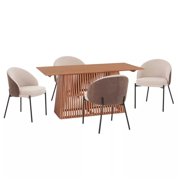 DINING SET 5PCS DETTON HM10958.02 MINDI WOOD--BROWN/BEIGE DINING CHAIRS