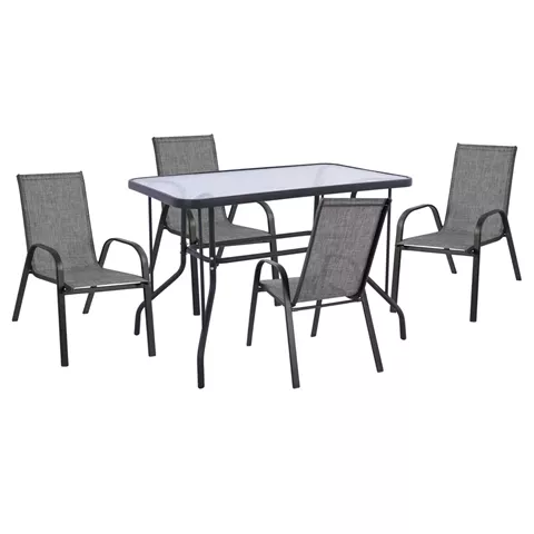 OUTDOOR DINING SET ADAM HM10897.01 TABLE 110x60cm & 4 ARMCHAIRS--GREY