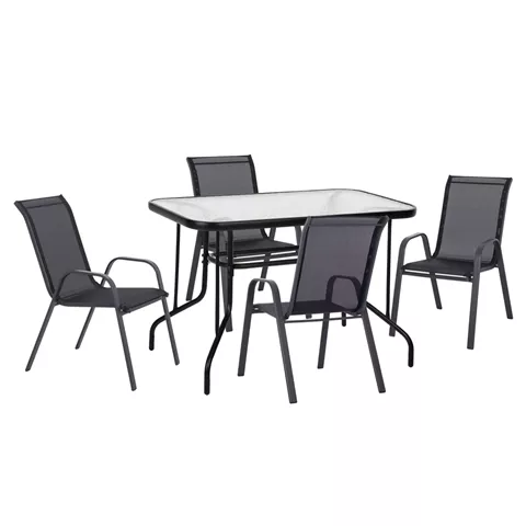 OUTDOOR DINING SET ADAM HM10897.03 TABLE 110x60cm & 4 ARMCHAIRS--BLACK