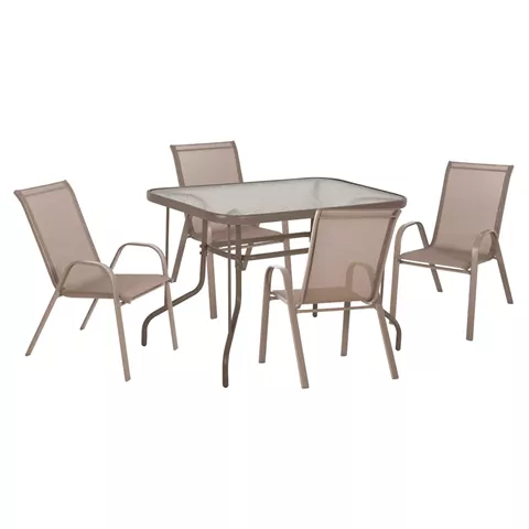 OUTDOOR DINING SET ADAM HM10897.04 TABLE 110x60cm & 4 ARMCHAIRS--CHAMPAGNE COLOR