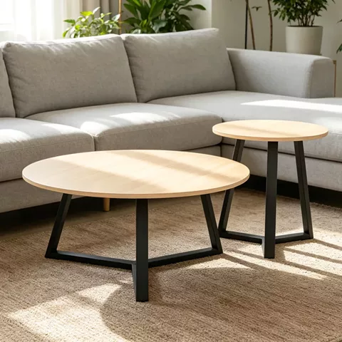 Side table Berton pakoworld cappuccino and black metal D45x52cm