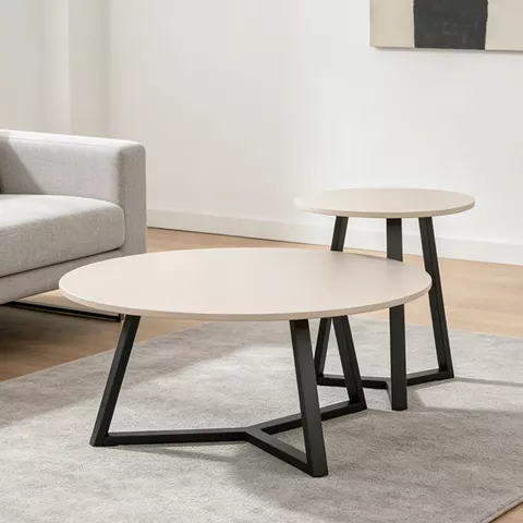 Side table Berton pakoworld in natural color and black metal D45x52cm