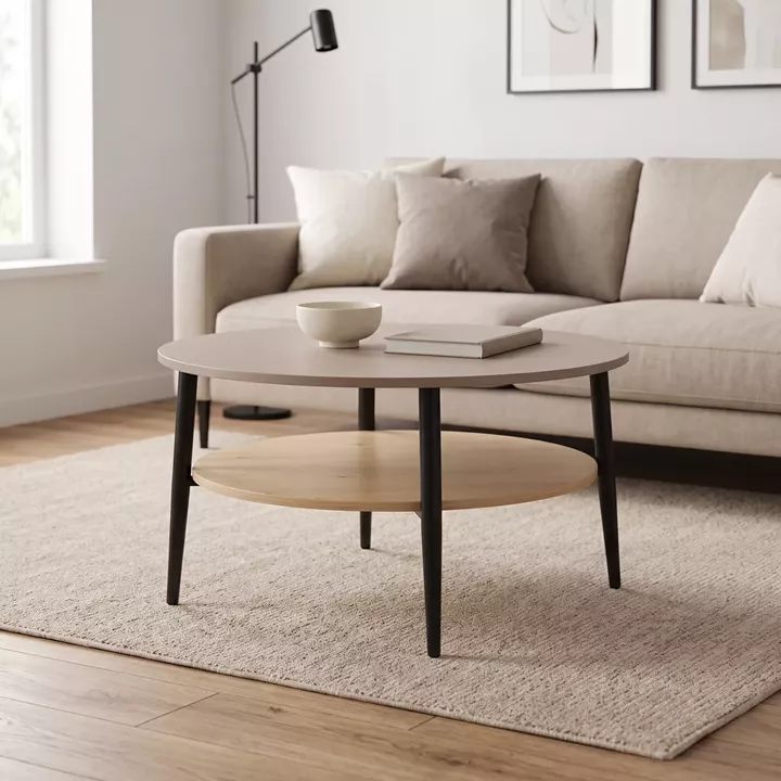 Coffee table Kody pakoworld cappuccino with black metal D80x45cm