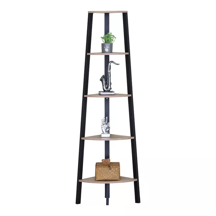 Γωνιακή βιβλιοθήκη Arvia pakoworld oak με μαύρο μέταλλο 53.4x37.8x160.3εκ