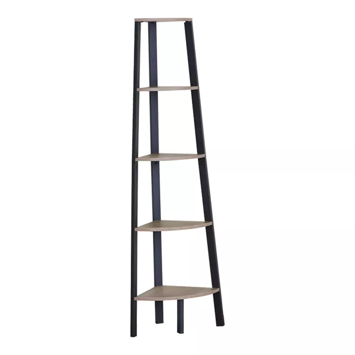 Γωνιακή βιβλιοθήκη Arvia pakoworld oak με μαύρο μέταλλο 53.4x37.8x160.3εκ