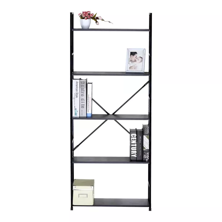 Βιβλιοθήκη Manlo pakoworld μαύρο μέταλλο 58.6x23.5x144εκ
