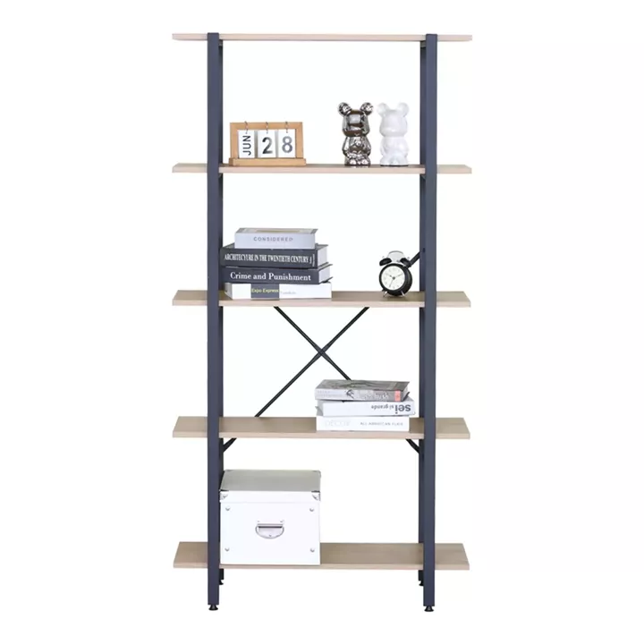 Βιβλιοθήκη Nebranzo pakoworld oak με μαύρο μέταλλο 80x34x155.3εκ