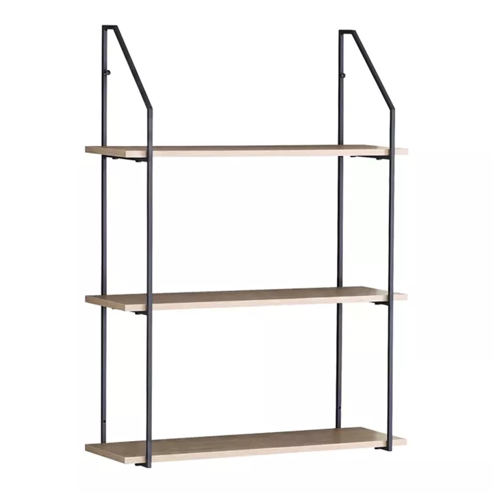 Ραφιέρα τοίχου Fema pakoworld oak με μαύρο μέταλλο 60x20x80εκ