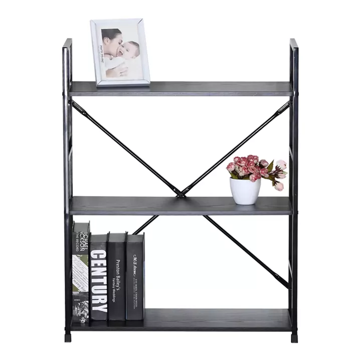 Βιβλιοθήκη-ραφιέρα Manlo pakoworld μαύρο μέταλλο 58.6x23.5x80εκ