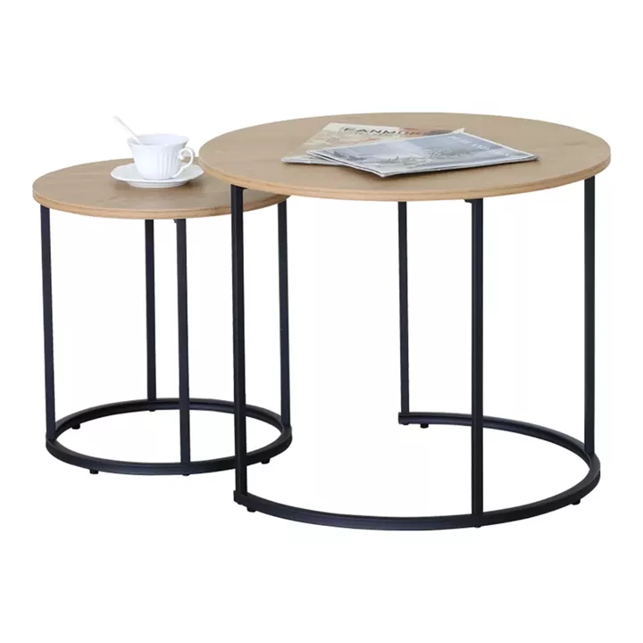 Coffee tables Pelanda pakoworld set of 2 pieces oak with black metal