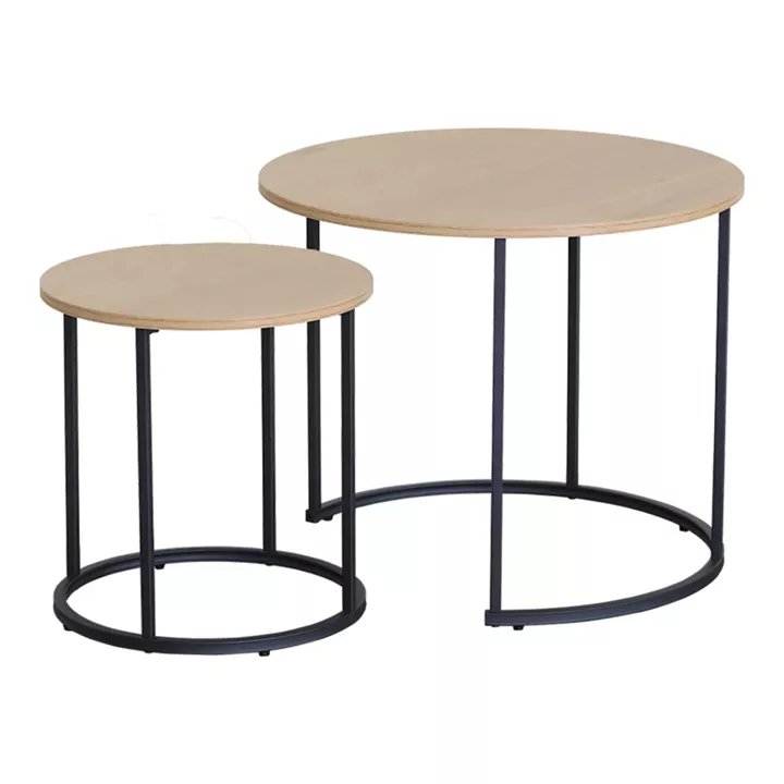 Coffee tables Pelanda pakoworld set of 2 pieces oak with black metal