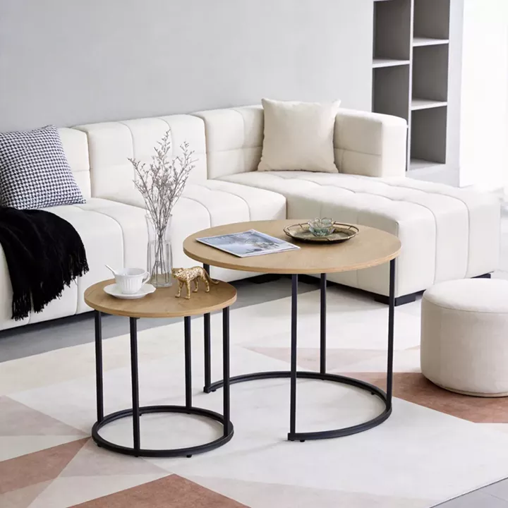Coffee tables Pelanda pakoworld set of 2 pieces oak with black metal