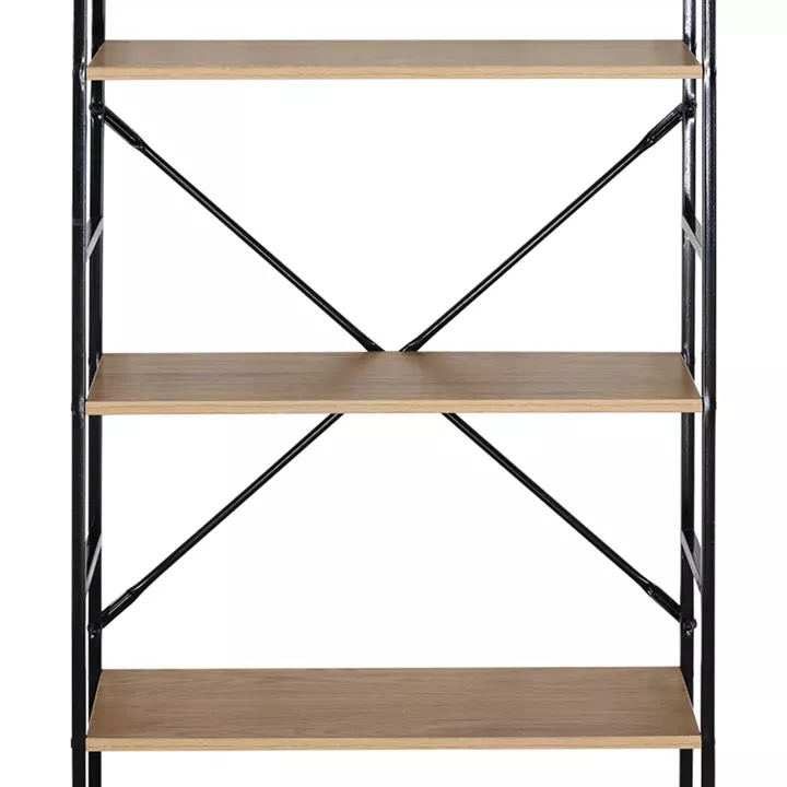 Bookcase Manlo pakoworld oak with black metal 58.6x23.5x144cm