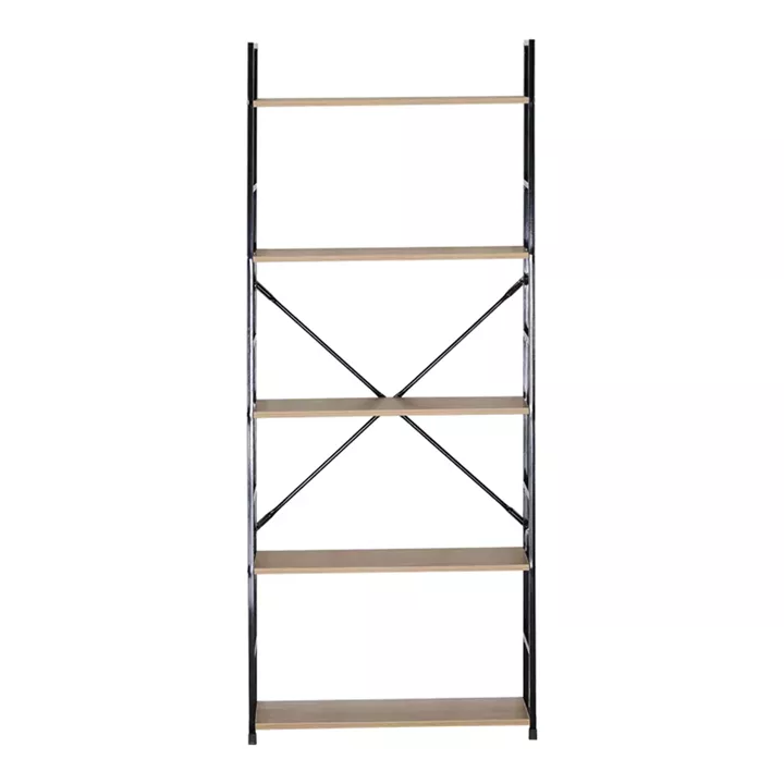 Bookcase Manlo pakoworld oak with black metal 58.6x23.5x144cm