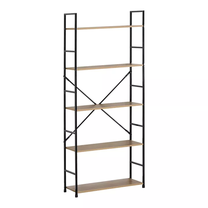 Bookcase Manlo pakoworld oak with black metal 58.6x23.5x144cm