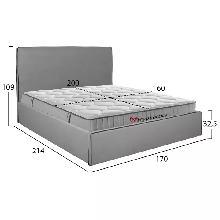 DOUBLE BED WITH MATTRESS ALLIE HM10768.01 GREY FABRIC-WITH STORAGE SPACE--FOR 160x200cm.