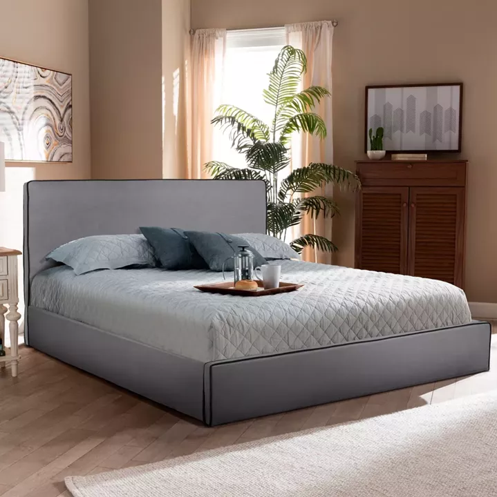 DOUBLE BED WITH MATTRESS ALLIE HM10768.01 GREY FABRIC-WITH STORAGE SPACE--FOR 160x200cm.