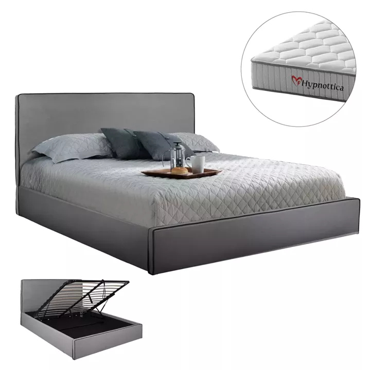 DOUBLE BED WITH MATTRESS ALLIE HM10768.01 GREY FABRIC-WITH STORAGE SPACE--FOR 160x200cm.